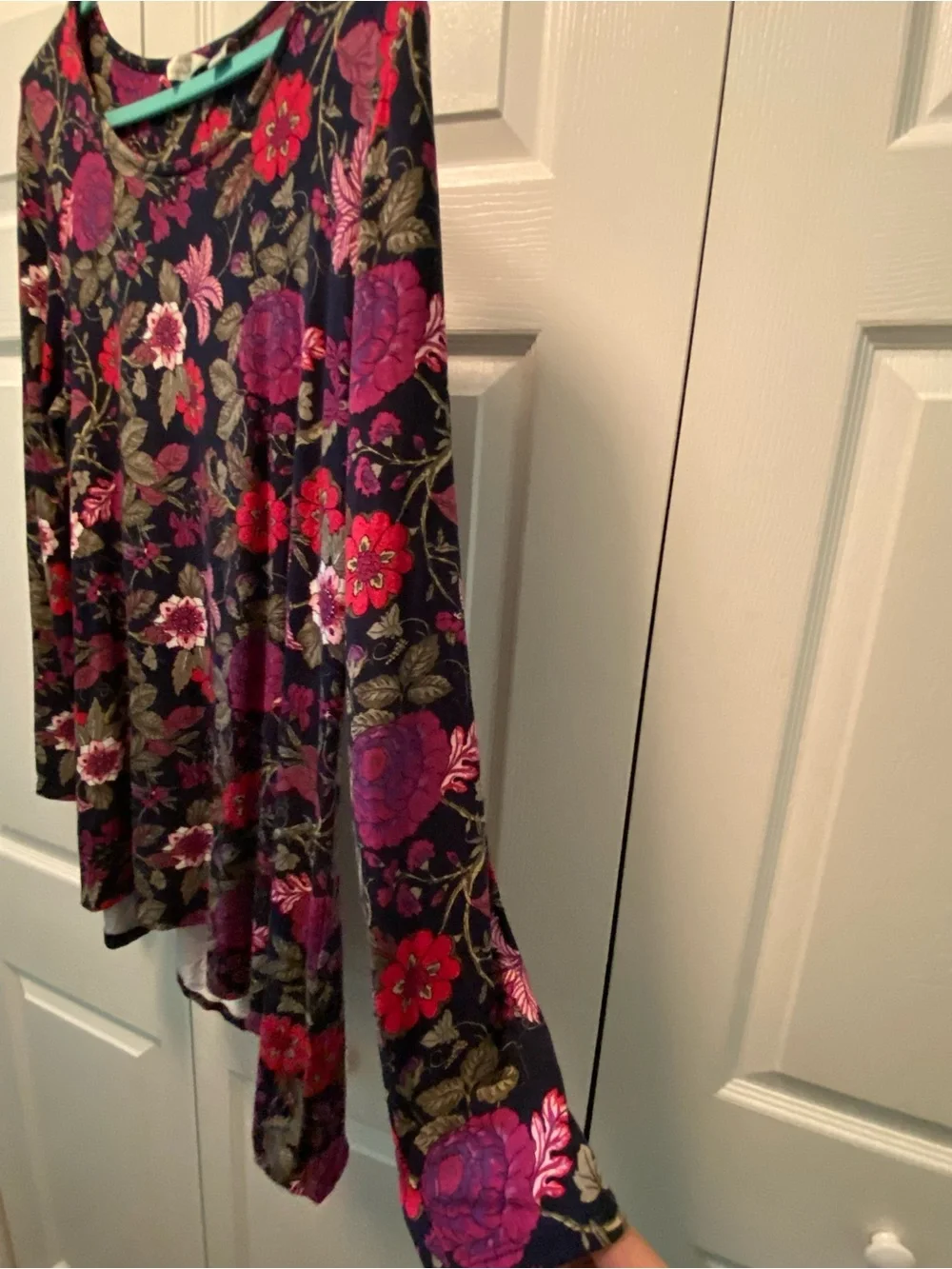 Khakis & Company Navy,Pink,Purple Floral Top ¾ Sleeves- Size Large New With Tags